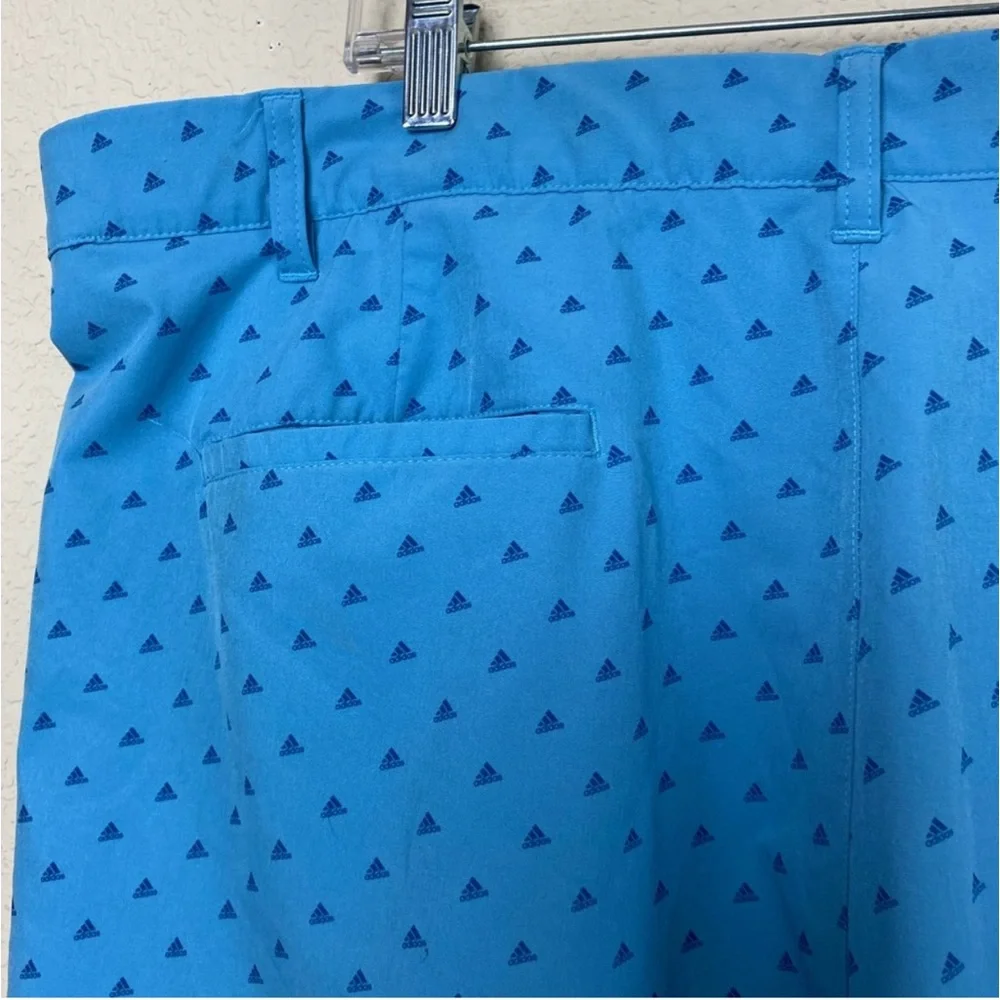 Adidas Light Blue Ultimate 365 Stretch Golf All Over Logo Print Golf Shorts 42”